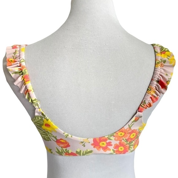 AERIE Scoop Neck Floral Ruffle Shoulder Bikini Top New With Tags - Picture 3 of 9